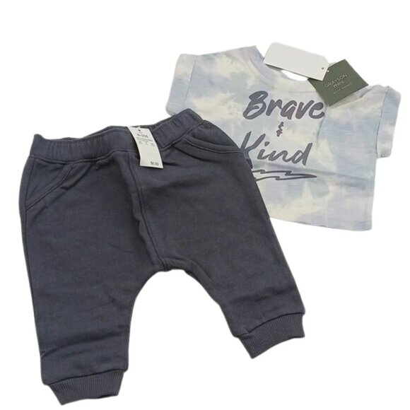 Grayson Mini Baby Boy Outfit Blue Tie Dye Pants T Shirt Set Size 0-3 Months - Picture 1 of 4